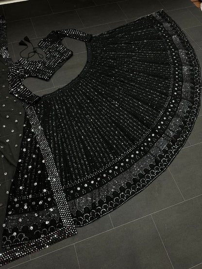 Black georgette heavy embroidery worked lehenga choli