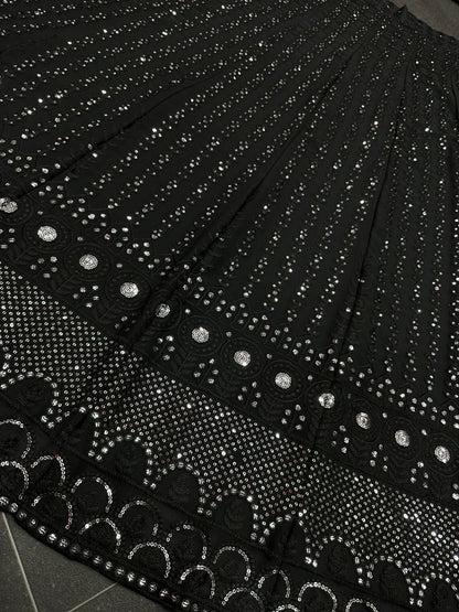 Black georgette heavy embroidery worked lehenga choli