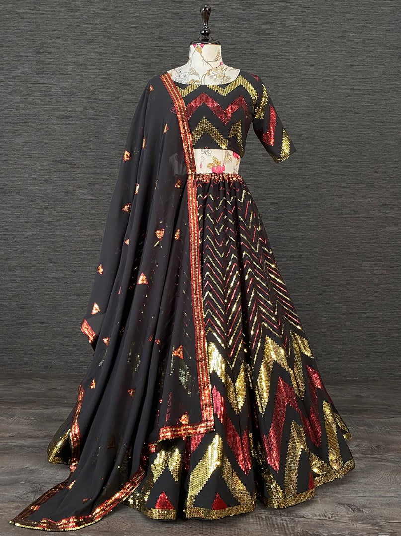 Black georgette heavy sequence embroidered lehenga choli