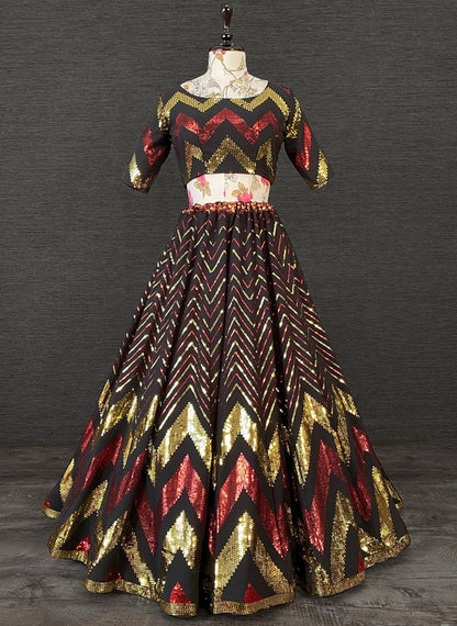 Black georgette heavy sequence embroidered lehenga choli