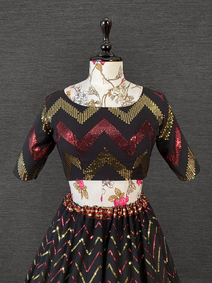Black georgette heavy sequence embroidered lehenga choli