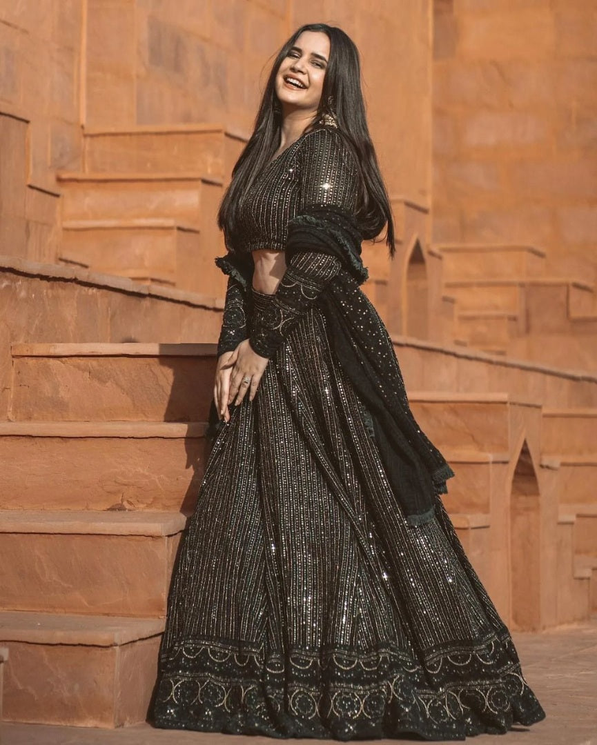 Black georgette heavy sequence embroidered lehenga choli for ceremony