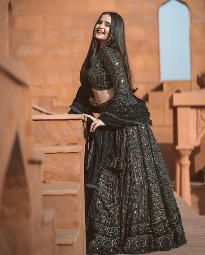 Black georgette heavy sequence embroidered lehenga choli for ceremony