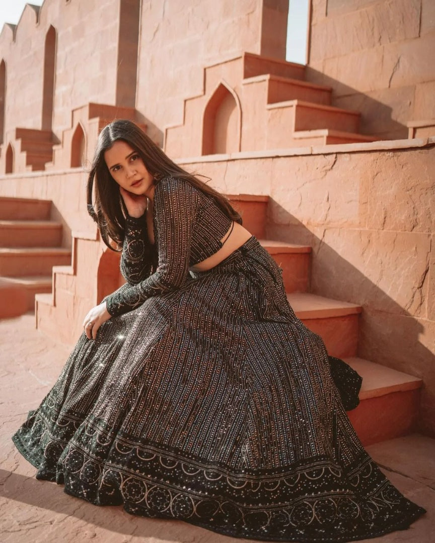 Black georgette heavy sequence embroidered lehenga choli for ceremony
