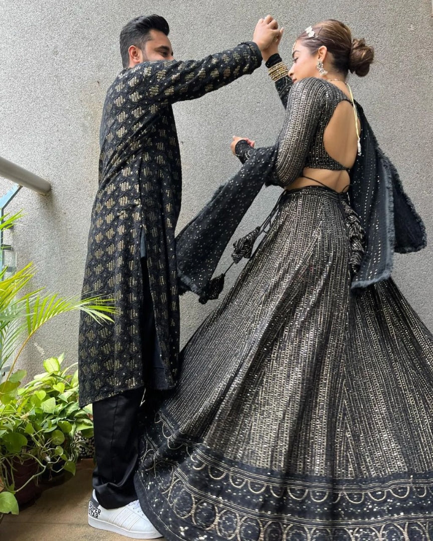Black georgette heavy sequence embroidered lehenga choli for ceremony