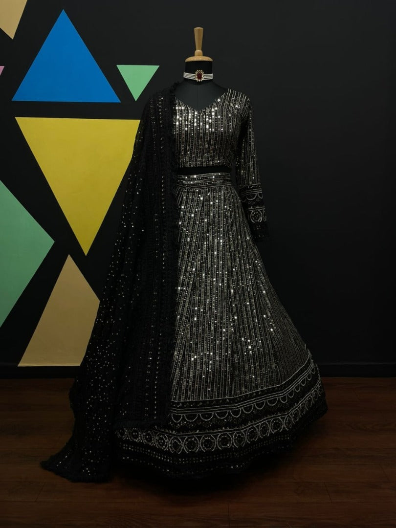 Black georgette heavy sequence embroidered lehenga choli for ceremony