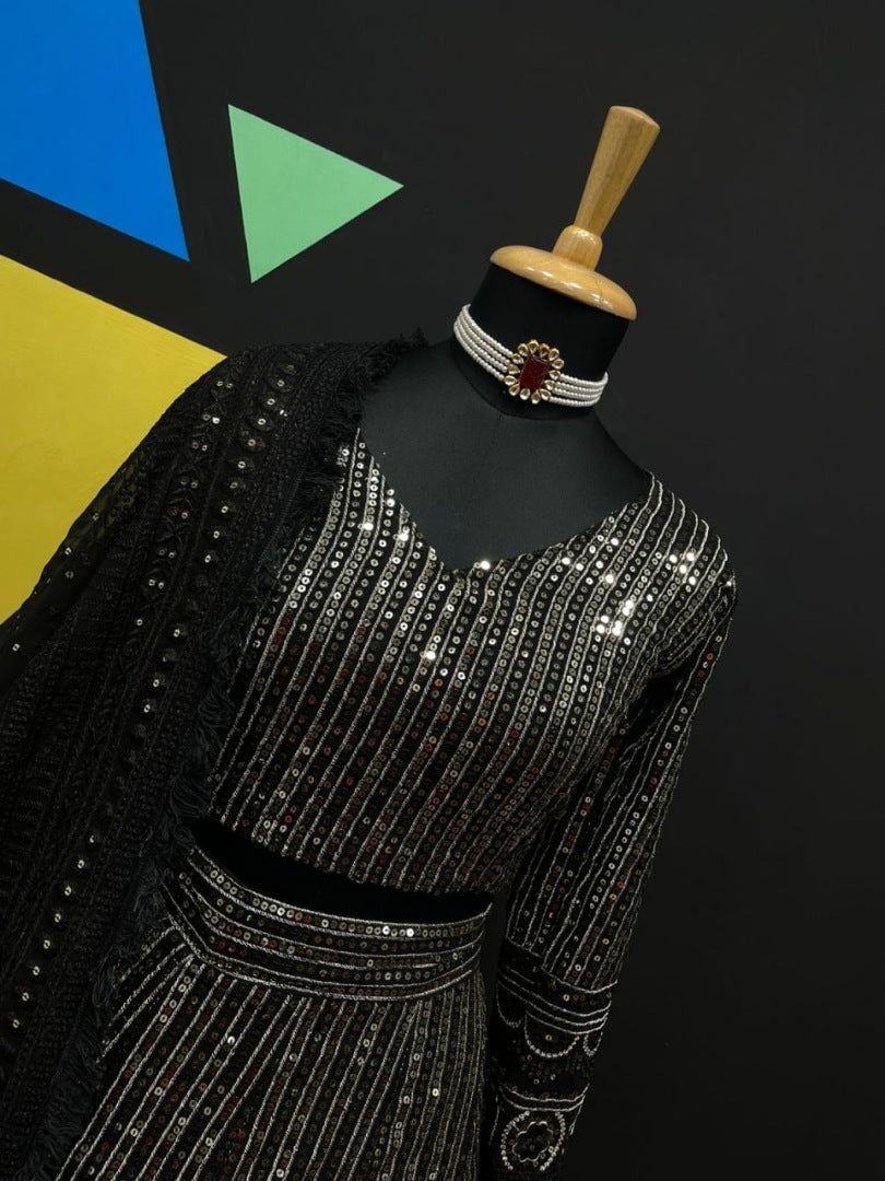 Black georgette heavy sequence embroidered lehenga choli for ceremony