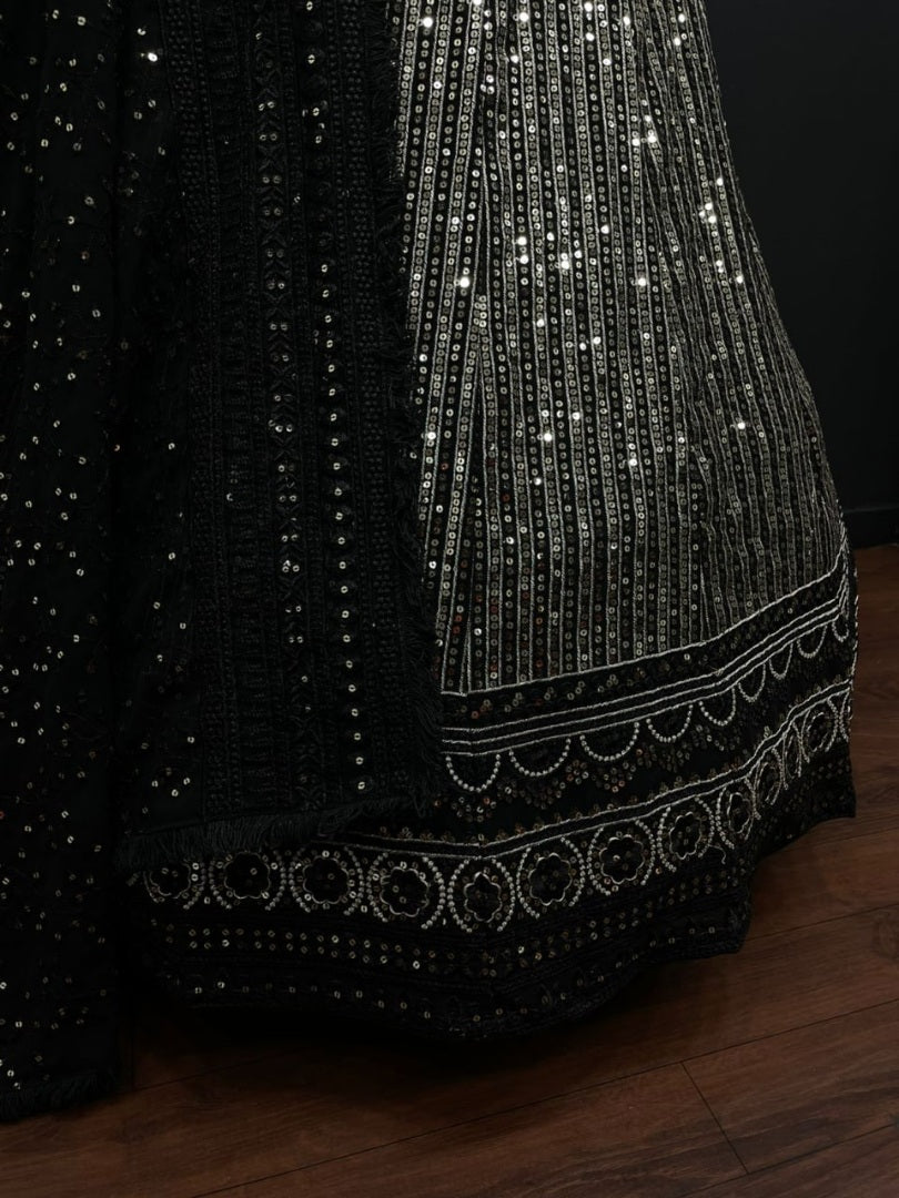 Black georgette heavy sequence embroidered lehenga choli for ceremony