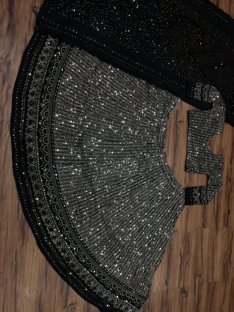 Black georgette heavy sequence embroidered lehenga choli for ceremony