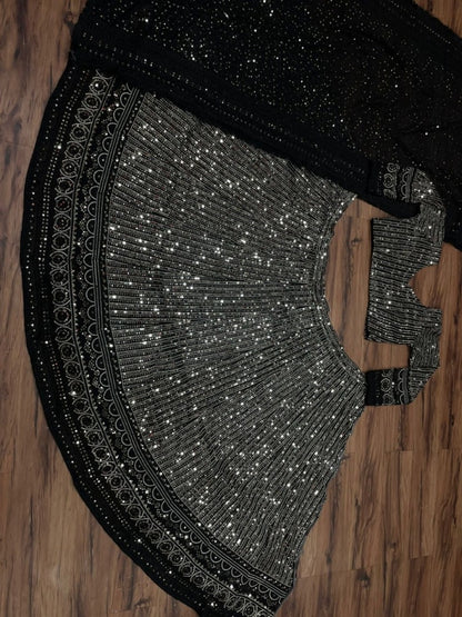 Black georgette heavy sequence embroidered lehenga choli for ceremony