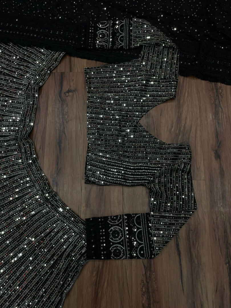 Black georgette heavy sequence embroidered lehenga choli for ceremony