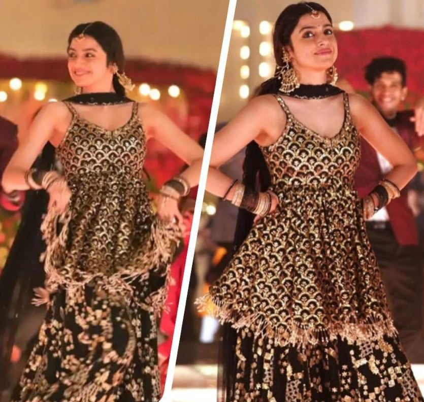 Black georgette heavy sequence embroidered sharara suit