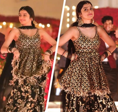 Black georgette heavy sequence embroidered sharara suit