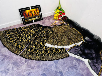 Black georgette heavy sequence embroidered sharara suit