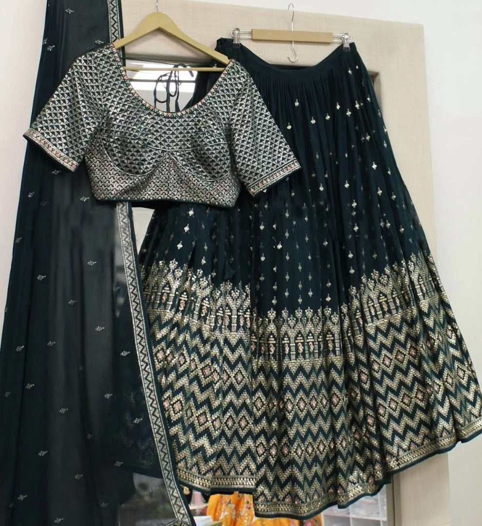 Black georgette heavy sequence embroidery work wedding lehenga choli