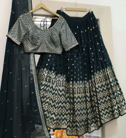 Black georgette heavy sequence embroidery work wedding lehenga choli