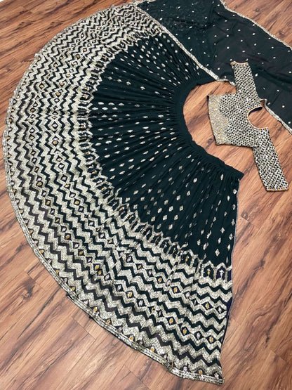 Black georgette heavy sequence embroidery work wedding lehenga choli