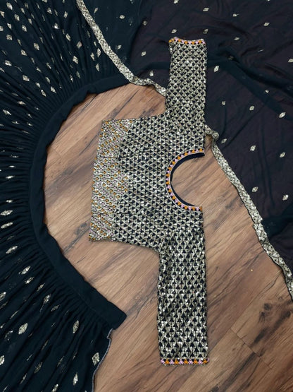 Black georgette heavy sequence embroidery work wedding lehenga choli