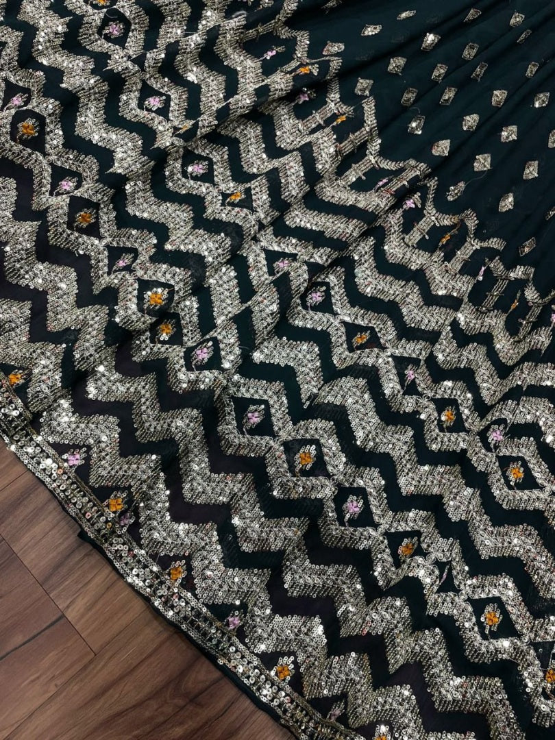 Black georgette heavy sequence embroidery work wedding lehenga choli