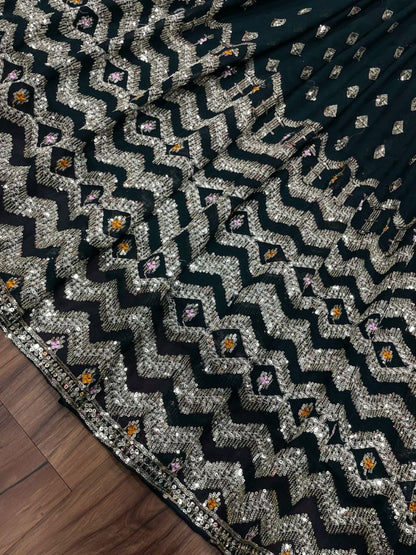 Black georgette heavy sequence embroidery work wedding lehenga choli