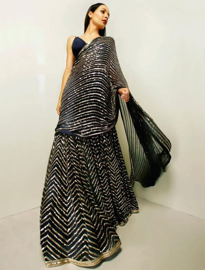 Black georgette heavy sequence work designer party wear lehenga choli