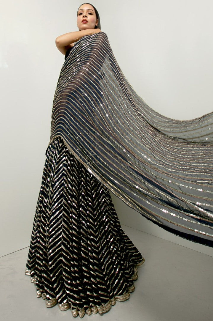 Black georgette heavy sequence work designer party wear lehenga choli