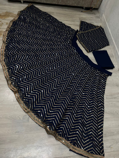 Black georgette heavy sequence work designer party wear lehenga choli