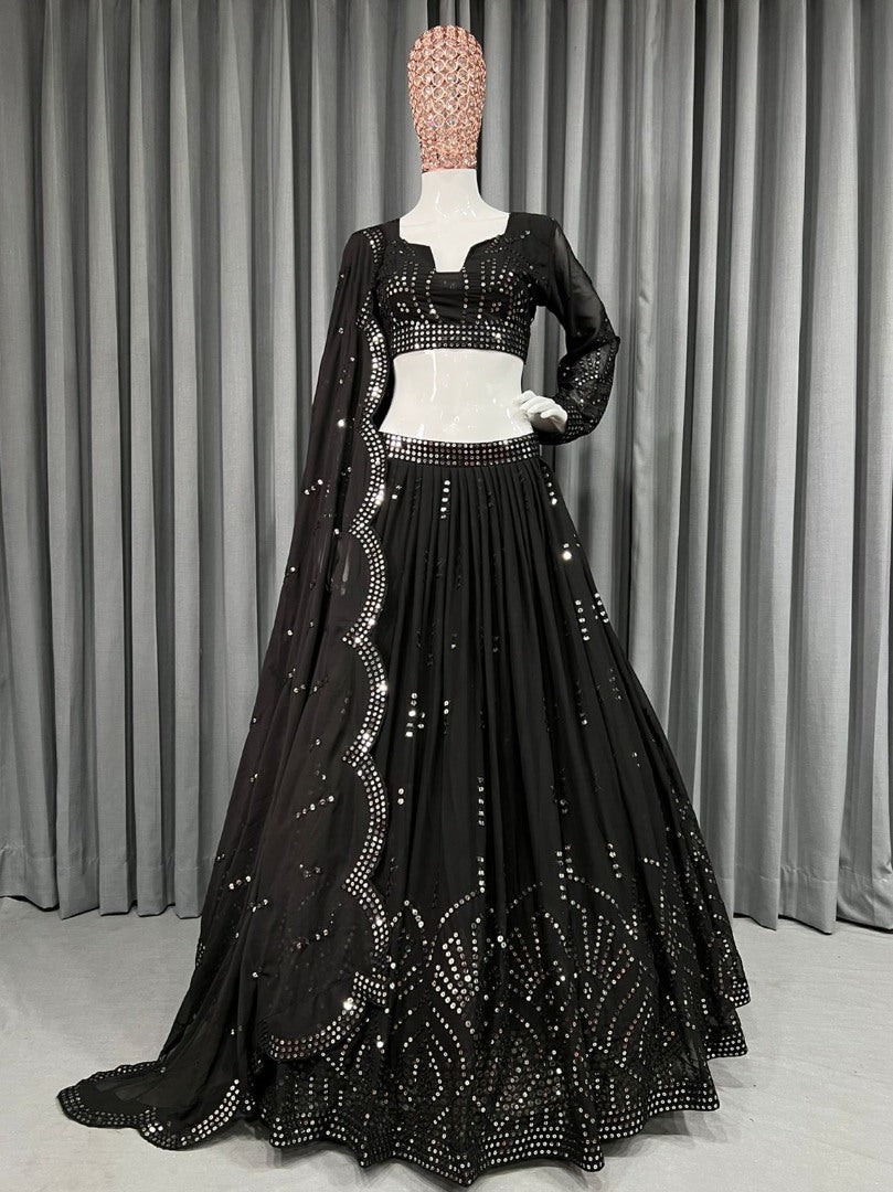 Black georgette heavy sequence work lehenga choli for evening function