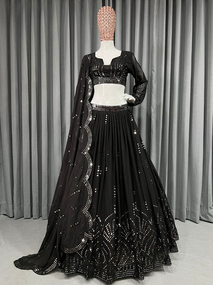 Black georgette heavy sequence work lehenga choli for evening function