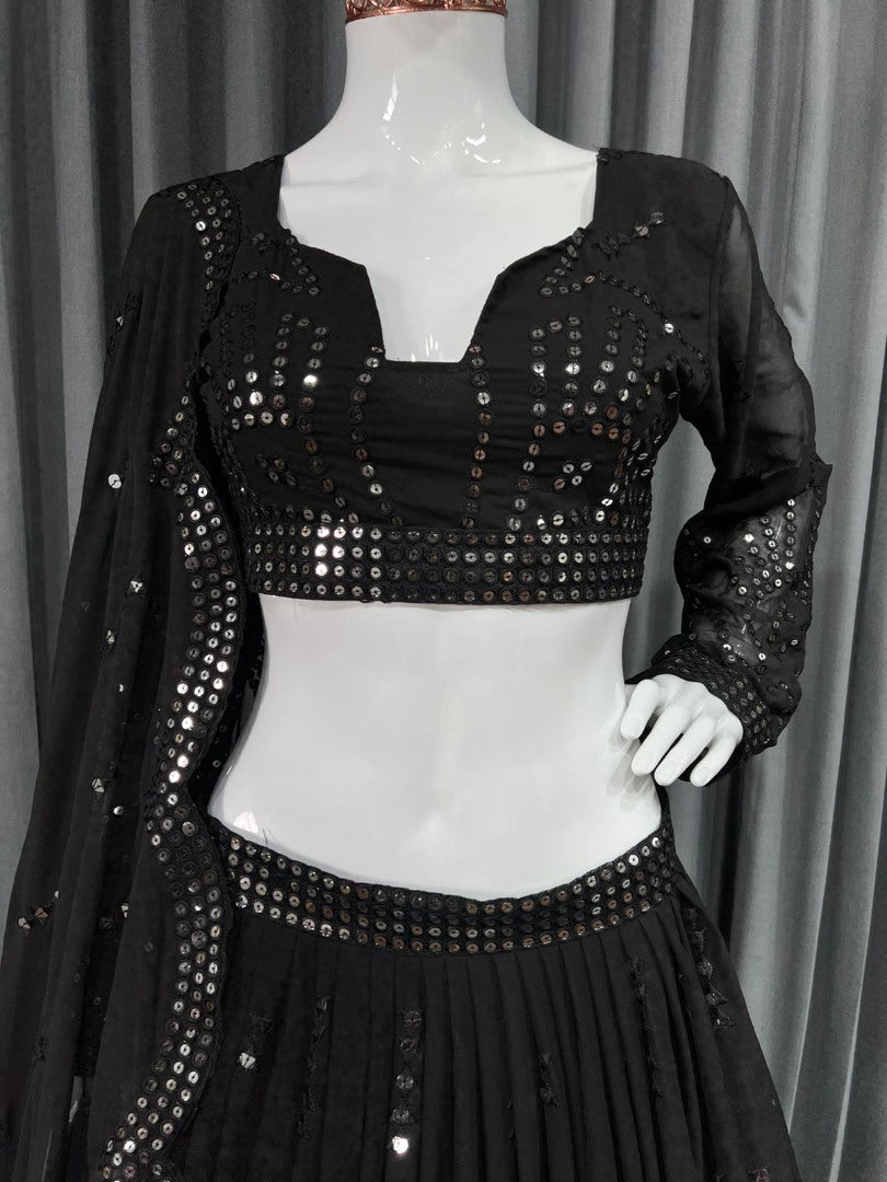 Black georgette heavy sequence work lehenga choli for evening function