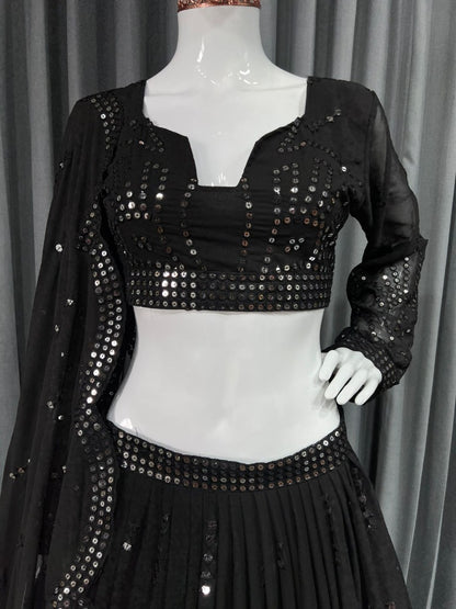 Black georgette heavy sequence work lehenga choli for evening function