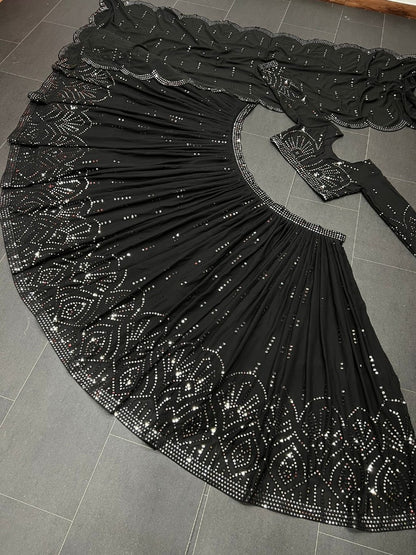Black georgette heavy sequence work lehenga choli for evening function