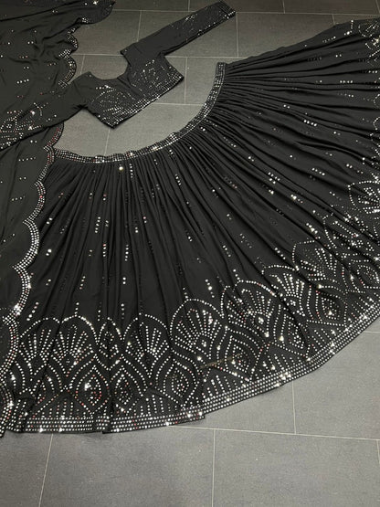 Black georgette heavy sequence work lehenga choli for evening function