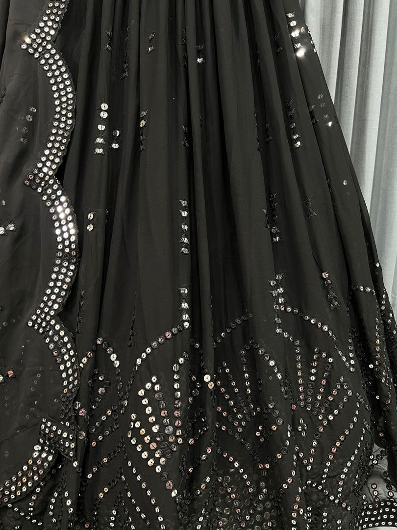 Black georgette heavy sequence work lehenga choli for evening function