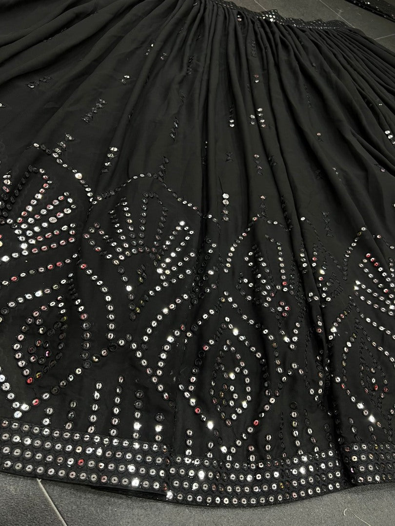 Black georgette heavy sequence work lehenga choli for evening function
