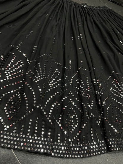 Black georgette heavy sequence work lehenga choli for evening function