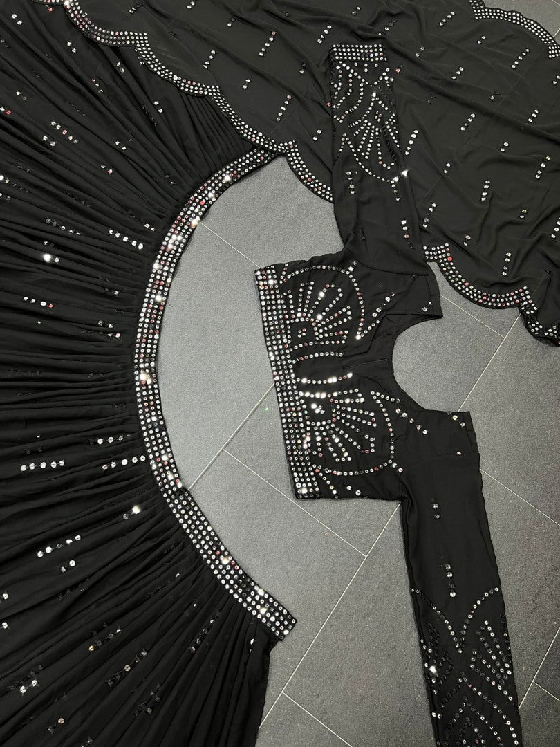 Black georgette heavy sequence work lehenga choli for evening function