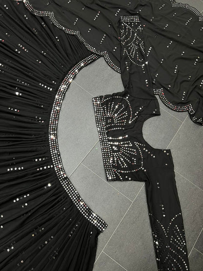 Black georgette heavy sequence work lehenga choli for evening function