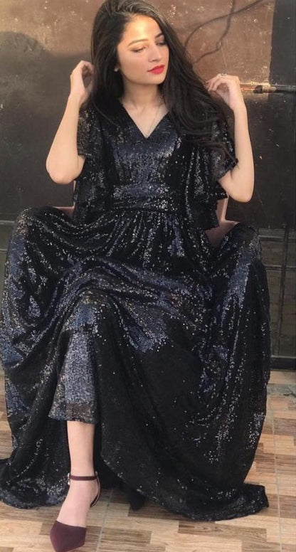 Black georgette heavy sequence work party wear gown