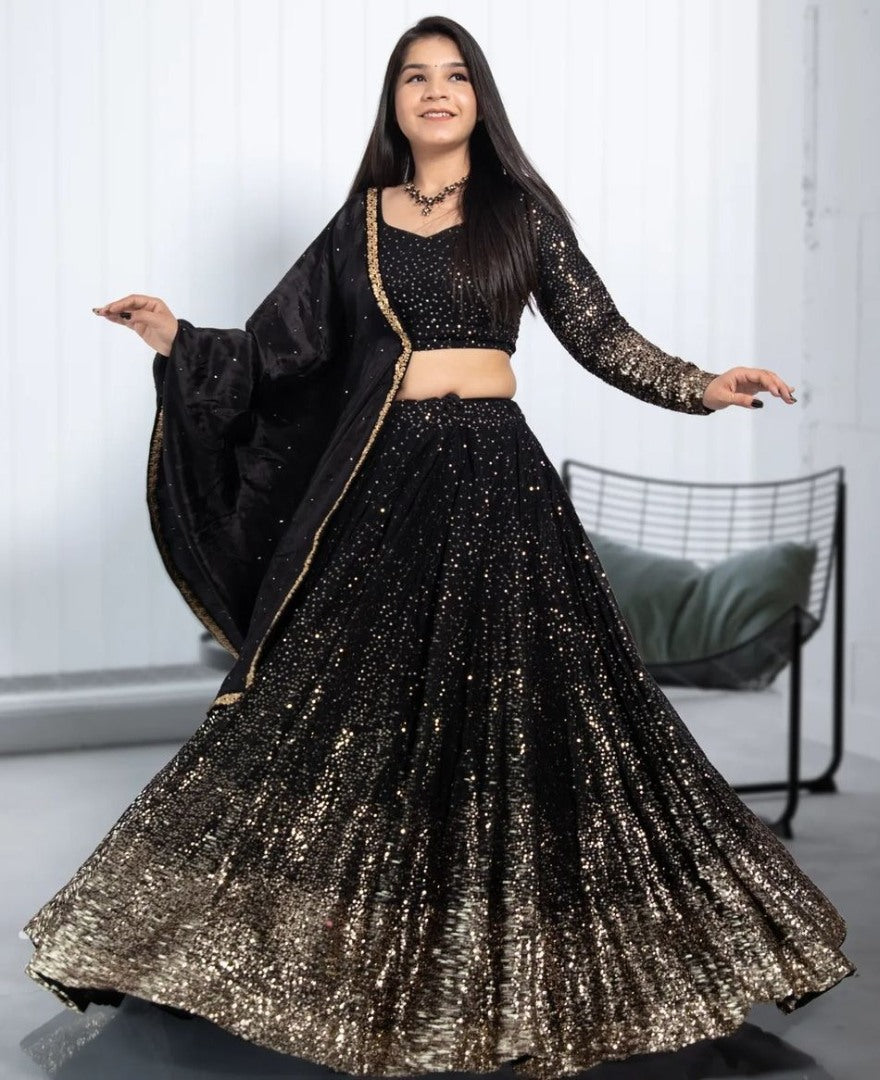 Black georgette heavy sequence work wedding lehenga choli