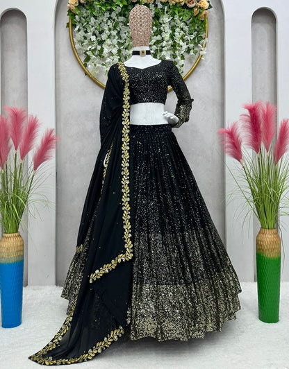 Black georgette heavy sequence work wedding lehenga choli