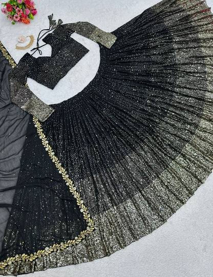 Black georgette heavy sequence work wedding lehenga choli