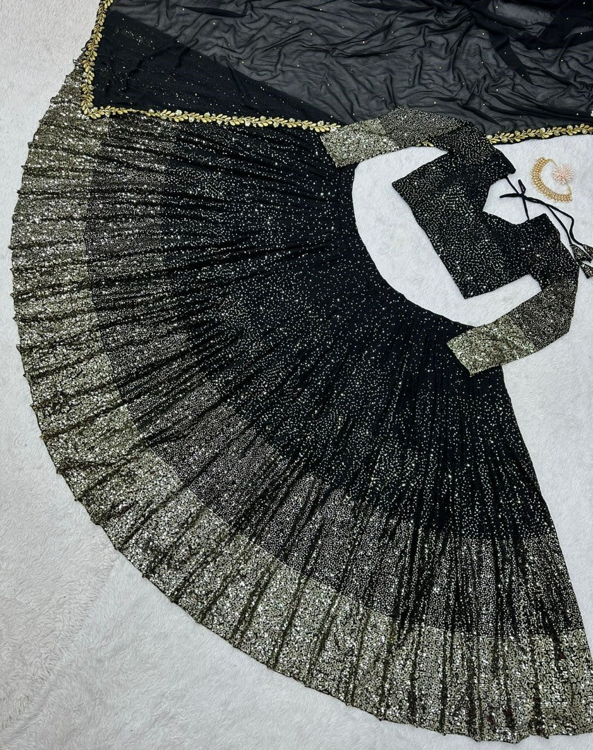 Black georgette heavy sequence work wedding lehenga choli