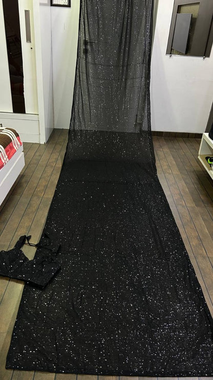 Black georgette heavy shiny sequence work party wear saree