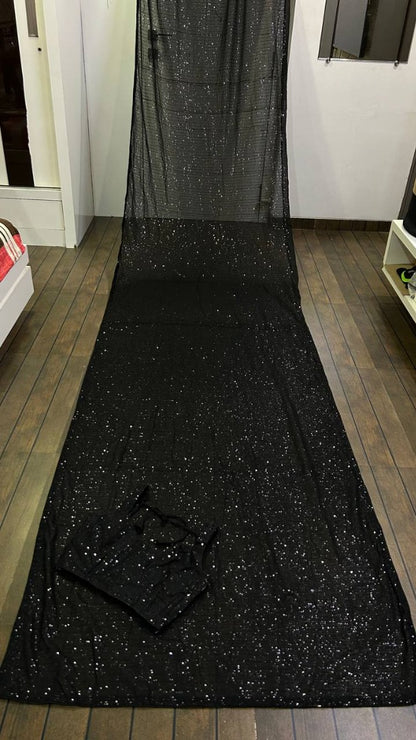 Black georgette heavy shiny sequence work party wear saree