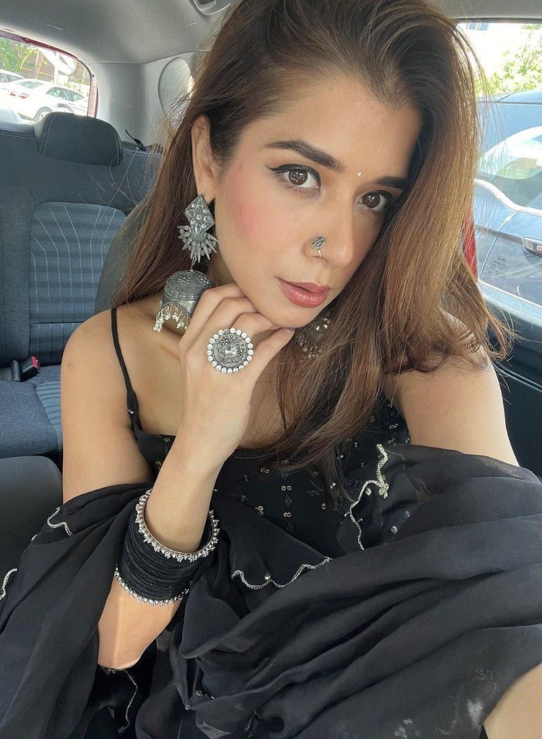 Black georgette heavy thread and sequence embroidered sharara suit