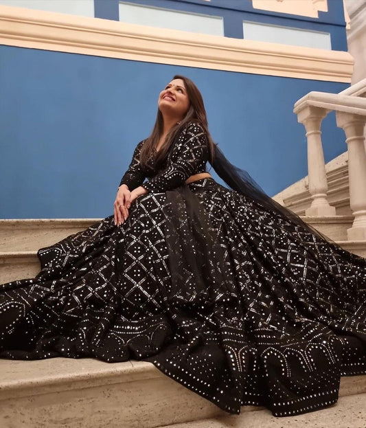 Black georgette heavy work designer wedding lehenga choli