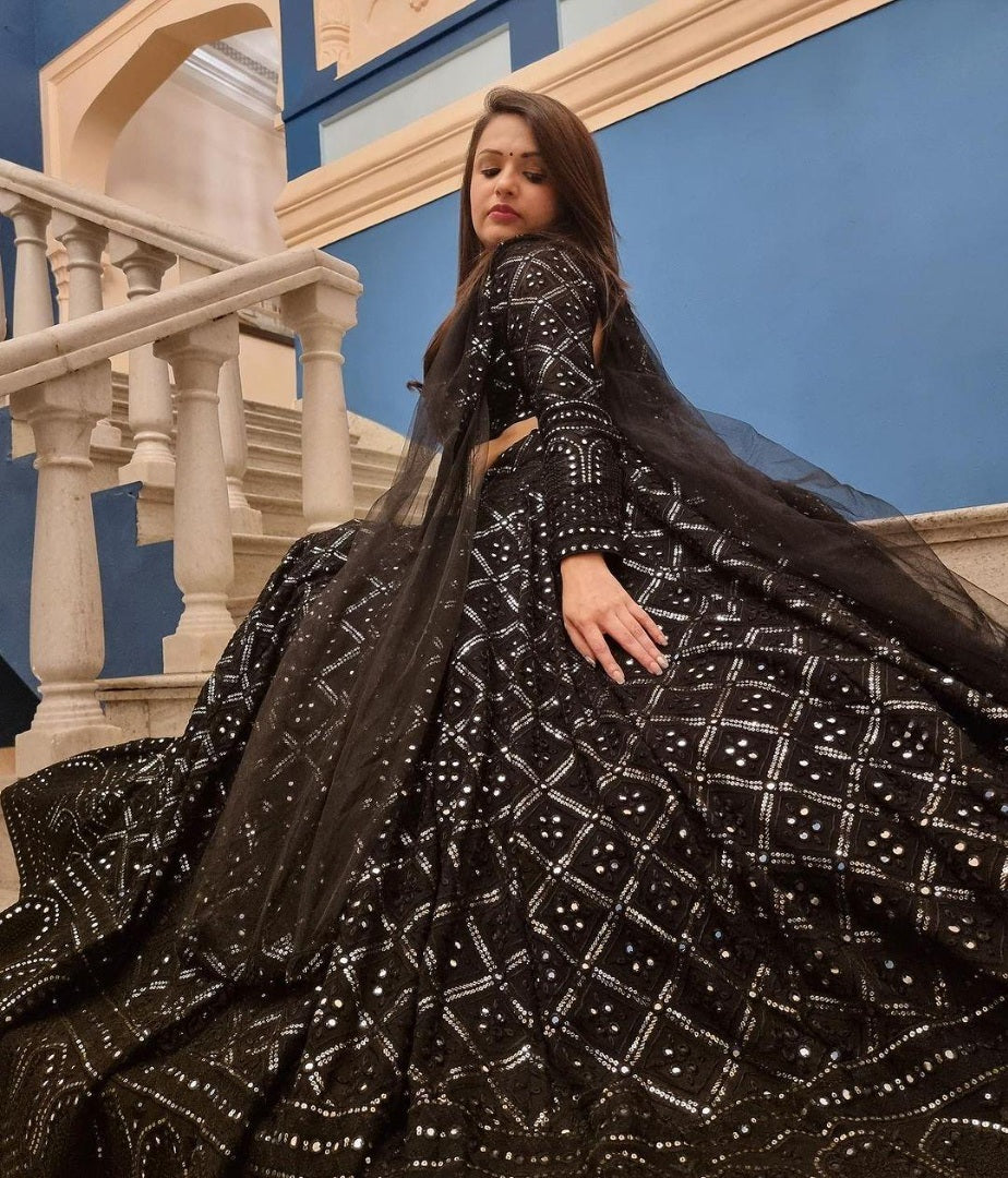 Black georgette heavy work designer wedding lehenga choli