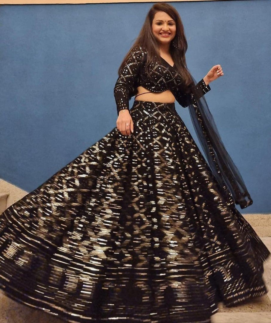Black georgette heavy work designer wedding lehenga choli