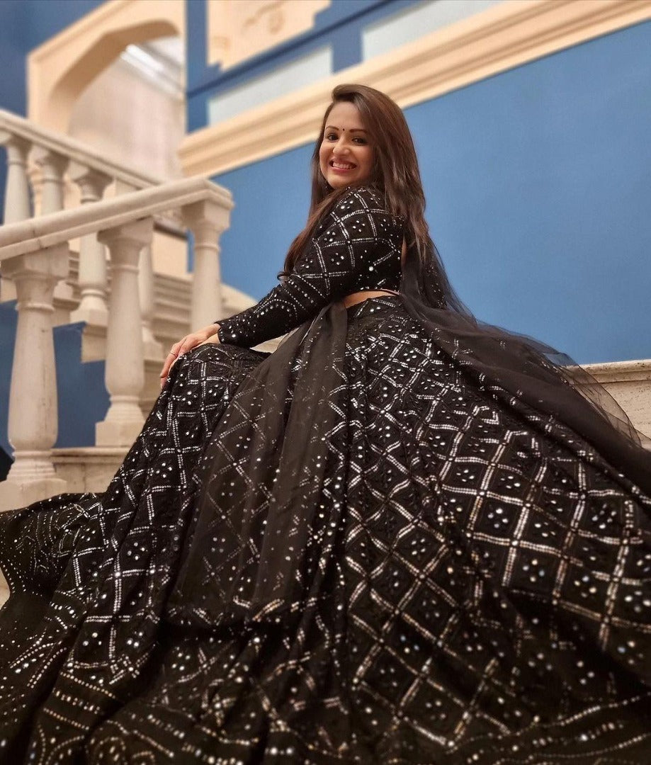 Black georgette heavy work designer wedding lehenga choli